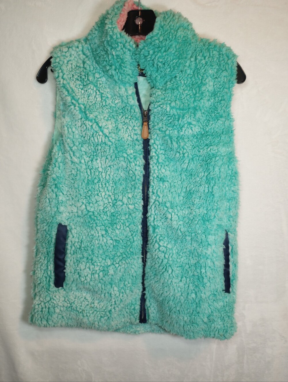 Simply Southern Sherpa Fleece Vest Turquoise Cozy Faux Fur Lined Coastal Cowgirl
